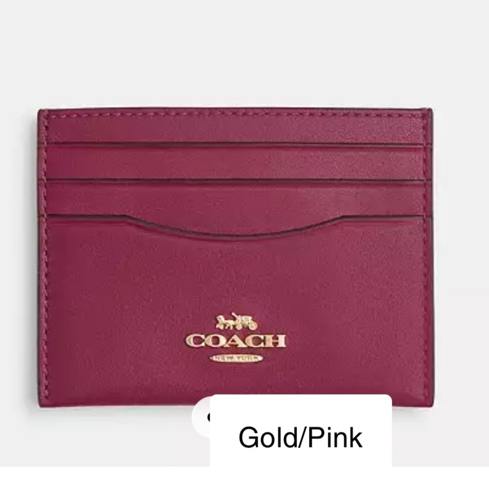 NWT coach Slim Id Card Case gold/pink
